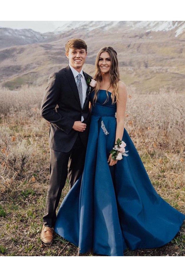 A-Line Strapless Beaded Long Prom Dresses Formal Evening Gowns 6011562