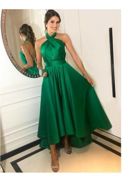 High Low Asymmetrical Long Green Halter Prom Dresses Formal Evening Gowns 6011571