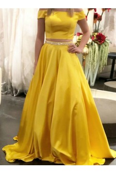 A-Line Beaded Long Two Pieces Prom Dresses Formal Evening Gowns 6011583