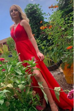 A-Line Long Red Chiffon Prom Dresses Formal Evening Gowns 6011594