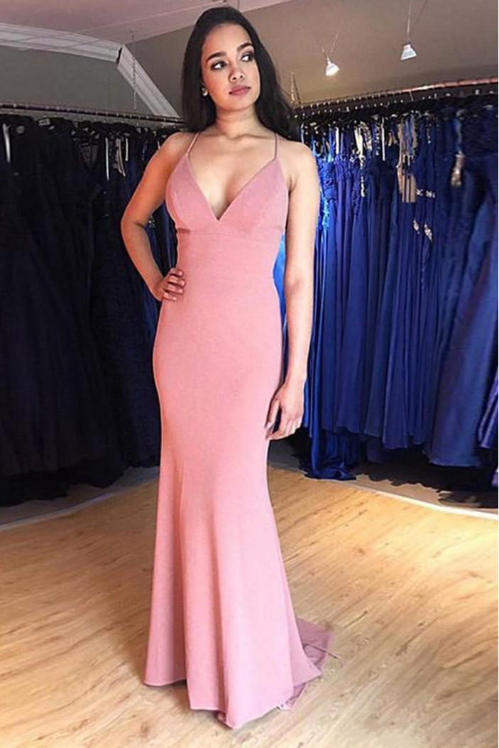 Mermaid Simple V-Neck Long Prom Dresses Formal Evening Gowns 6011605