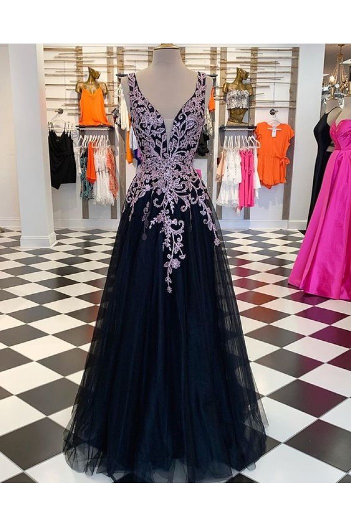 A-Line Beaded Lace Long Prom Dresses Formal Evening Gowns 6011607