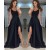Long Black Asymmetrical V-Neck Prom Dresses Formal Evening Gowns 6011615
