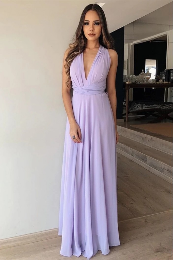 A-Line Chiffon V-Neck Long Prom Dresses Formal Evening Wedding Party Gowns 6011618