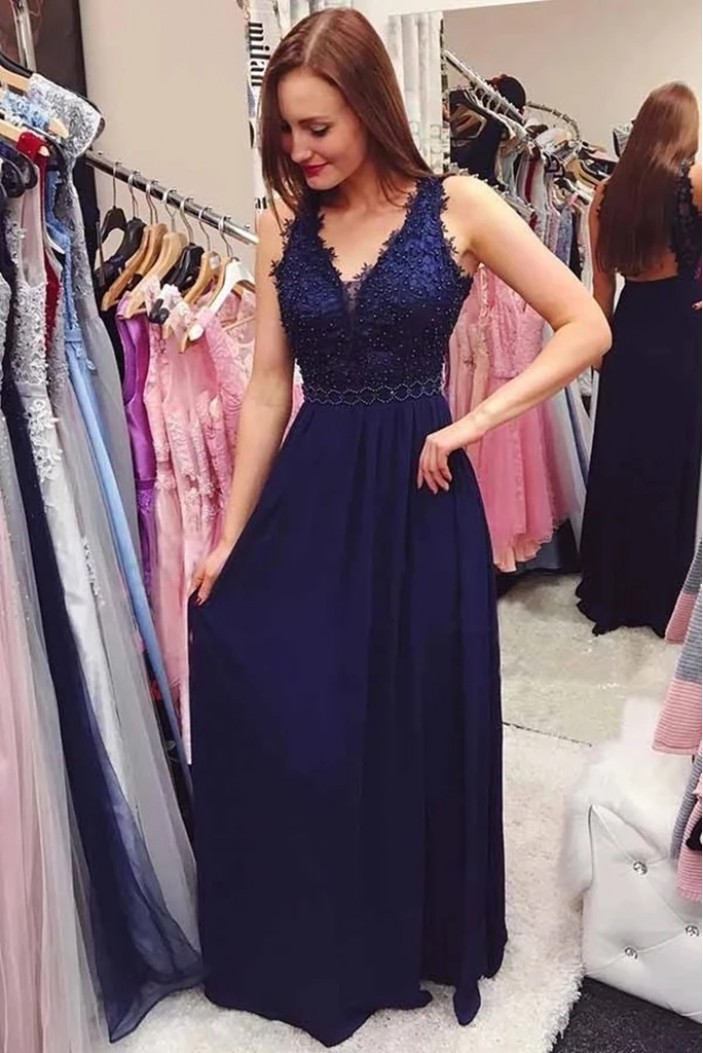 A-Line Beaded Lace Long Prom Dresses Formal Evening Gowns 6011619