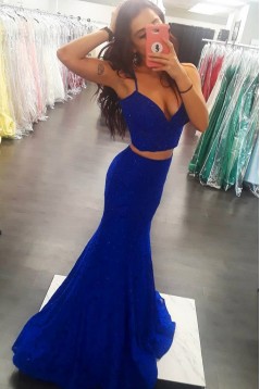 Mermaid Lace Two Pieces Long Prom Dresses Formal Evening Gowns 6011641