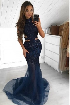 Mermaid Beaded Lace Long Prom Dresses Formal Evening Gowns 6011653