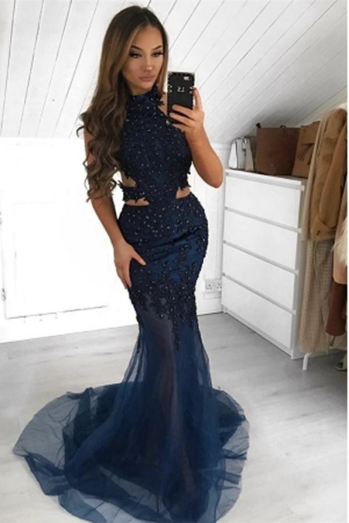 Mermaid Beaded Lace Long Prom Dresses Formal Evening Gowns 6011653