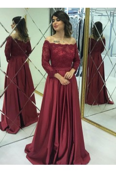 A-Line Off-the-Shoulder Lace Long Prom Dresses Formal Evening Gowns 601816