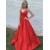 A-Line Spaghetti Straps V-Neck Long Prom Dresses Formal Evening Gowns 601829