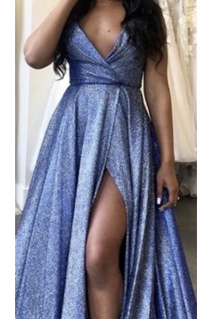 A-Line V-Neck Long Prom Dresses Formal Evening Gowns 601832