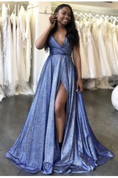 A-Line V-Neck Long Prom Dresses Formal Evening Gowns 601832