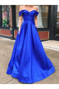 A-Line Off-the-Shoulder Royal Blue Long Prom Dresses Formal Evening Gowns 601842