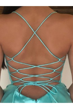 A-Line Spaghetti Straps V-Neck Long Prom Dresses Formal Evening Gowns with Pockets 601848