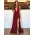 A-Line Deep V-Neck Long Prom Dresses Formal Evening Gowns with Side Slit 601856
