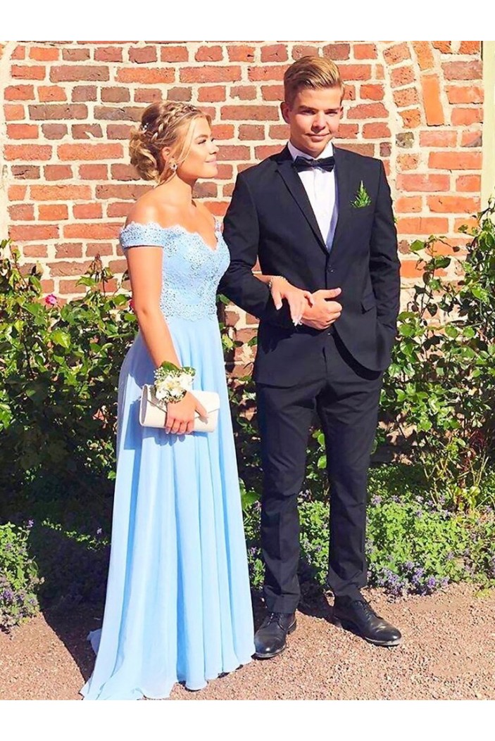 A-Line Lace Off-the-Shoulder Long Prom Dresses Formal Evening Gowns 601859
