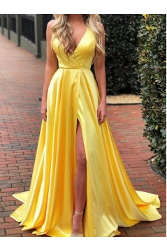 A-Line V-Neck Simple Stunning Long Prom Dresses Formal Evening Gowns 601873
