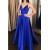 A-Line V-Neck Royal Blue Long Prom Dresses Formal Evening Gowns 601875