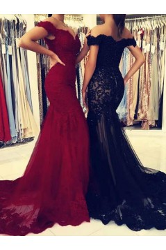 Mermaid Off-the-Shoulder Lace Long Prom Dresses Formal Evening Gowns 601880