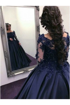 Ball Gown Lace Long Sleeves Prom Dresses Formal Evening Gowns 601886