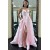 A-Line Long Pink V-Neck Long Prom Dresses Formal Evening Gowns 601919