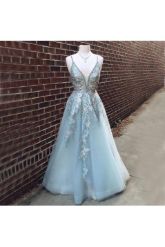 A-Line V-Neck Long Prom Dresses Formal Evening Gowns 601924