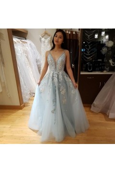 A-Line V-Neck Long Prom Dresses Formal Evening Gowns 601924