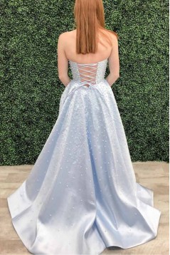 A-Line Strapless Long Prom Dresses Formal Evening Gowns 601929