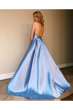 A-Line Backless V-Neck Long Prom Dresses Formal Evening Gowns 601938