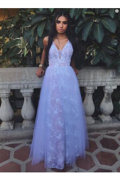 A-Line Lace Tulle Long Prom Dresses Formal Evening Gowns 601948
