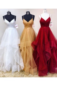 A-Line Spaghetti Straps Long Prom Dresses Formal Evening Gowns 601976