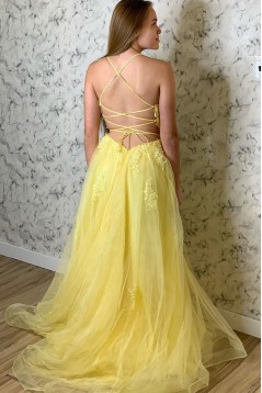 A-Line Tulle and Lace Long Prom Dresses Formal Evening Gowns 601978