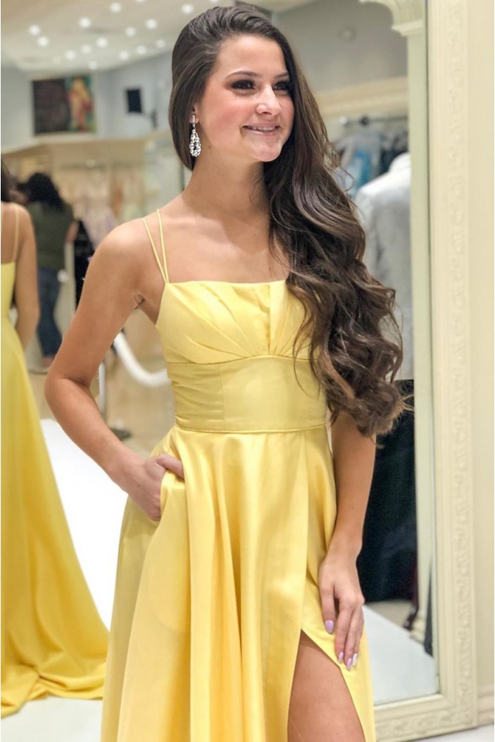 A-Line Long Yellow Prom Dresses Formal Evening Gowns 601983