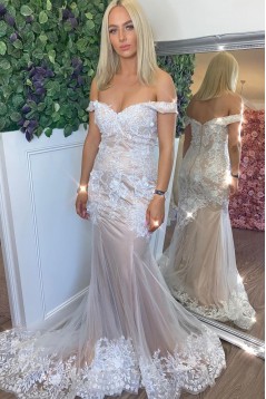 Mermaid Off-the-Shoulder Lace Long Prom Dresses Formal Evening Gowns 601985