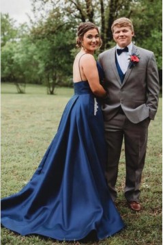 A-Line V-Neck Long Prom Dresses Formal Evening Gowns 601989