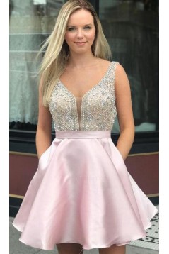 Short Pink Beaded Prom Dress Homecoming Dresses Graduation Party Dresses 701015