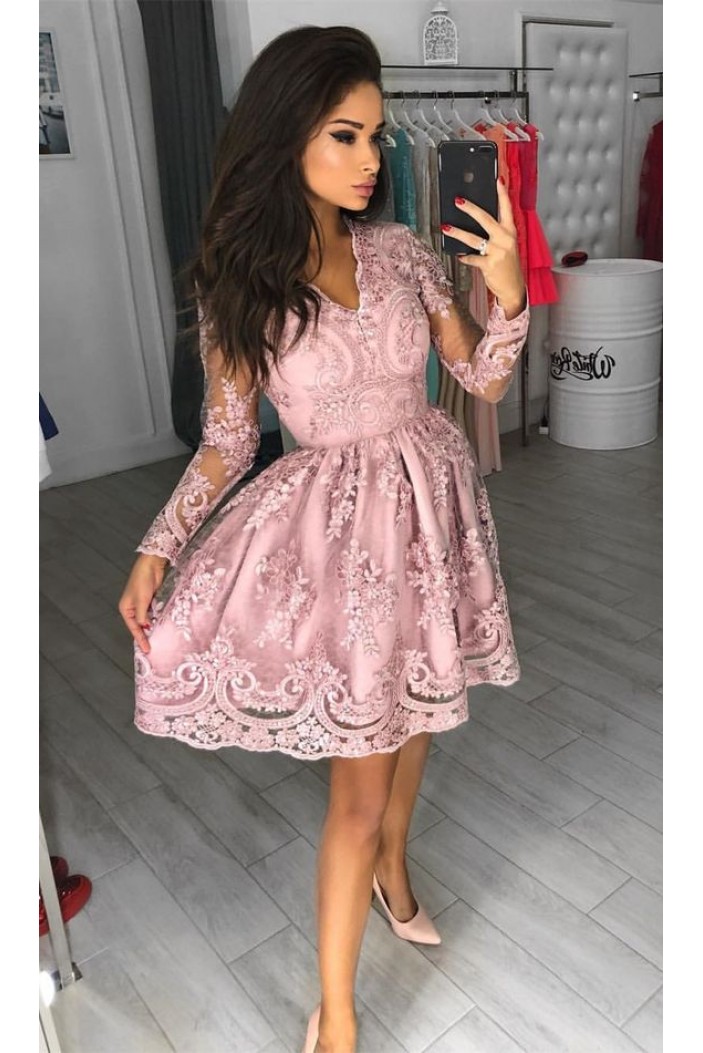 Short Prom Dress Long Sleeves Homecoming Dresses Graduation Party Dresses 701017
