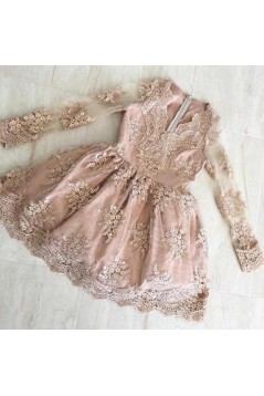 Short Prom Dress Long Sleeves Lace Homecoming Dresses Graduation Party Dresses 701070