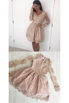 Short Prom Dress Long Sleeves Lace Homecoming Dresses Graduation Party Dresses 701070