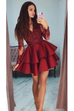 Short Prom Dress Long Sleeves Lace Homecoming Graduation Cocktail Dresses 701160