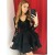 Short Black Prom Dress Long Sleeves Lace Homecoming Graduation Cocktail Dresses 701163