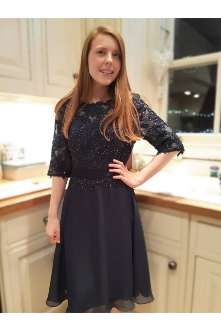 Short Black Beaded Lace Prom Dress Homecoming Graduation Cocktail Dresses 701192