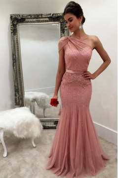 Mermaid One-Shoulder Beaded Mother of the Bride Dresses 702025