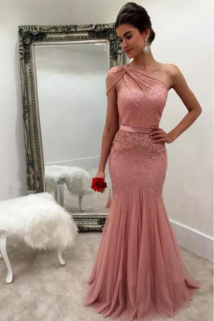 Mermaid One-Shoulder Beaded Mother of the Bride Dresses 702025