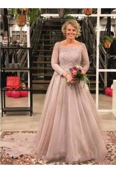 A-Line Lace Tulle Long Mother of the Bride Dresses 702058