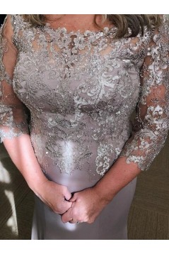Elegant Mermaid Lace Mother of the Bride Dresses with Sleeves 702094
