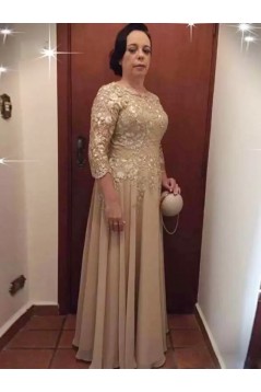 Elegant Long Chiffon and Lace Mother of the Bride Dresses with Sleeves 702096
