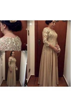 Elegant Long Chiffon and Lace Mother of the Bride Dresses with Sleeves 702096