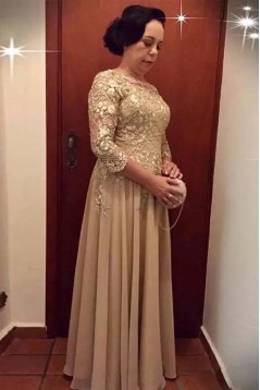 Elegant Long Chiffon and Lace Mother of the Bride Dresses with Sleeves 702096