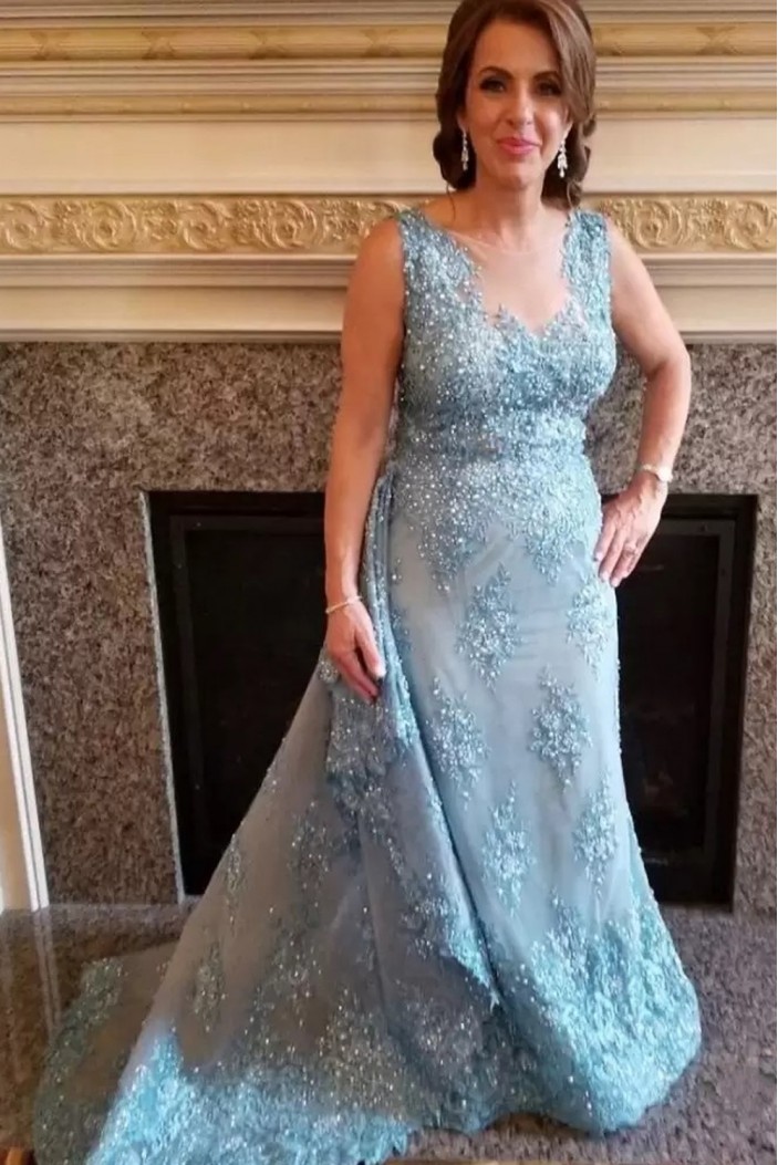 Elegant Beaded Lace Long Mother of the Bride Dresses 702103